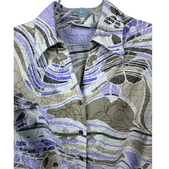 Kim‎ Rogers Button Front Short Sleeve Floral Hawaiian Style Print Shirt Size 10 - Picture 8 of 9